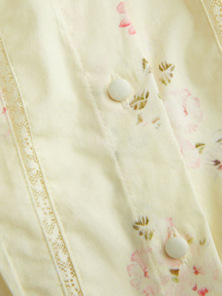 Cotton-blend Floral Peter Pan Collar Puff Sleeve Ruffled Crop Blouse