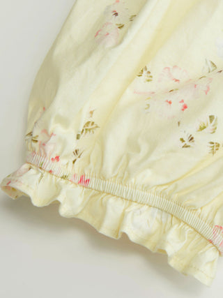 Cotton-blend Floral Peter Pan Collar Puff Sleeve Ruffled Crop Blouse