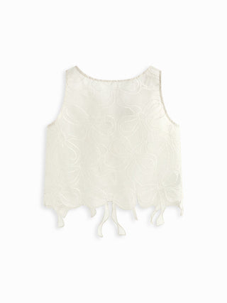 Lace Floral Embroidery Back Bowknot Crop Blouse