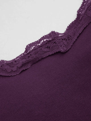 Built-in Bra Square Neck Lace Trim Cami Top & Mid Rise Straight Leg Trousers Loungewear Set