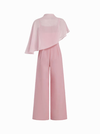 Stand Collar Asymmetrical Cloak Sleeve Mid Rise Wide Leg Jumpsuit