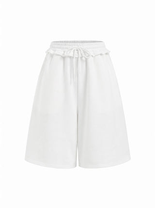 Terry Mid Rise Lettuce Trim Wide Leg Capri Sweatpants