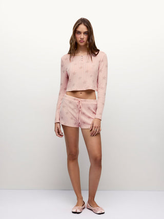 Textured Star Graphic Crop Top & Mid Rise Drawstring Shorts Loungewear Set