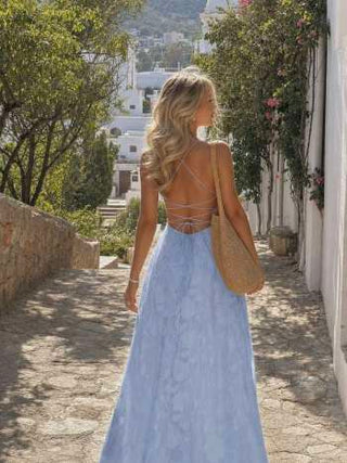Textured Floral Backless A-Line Maxi Dress