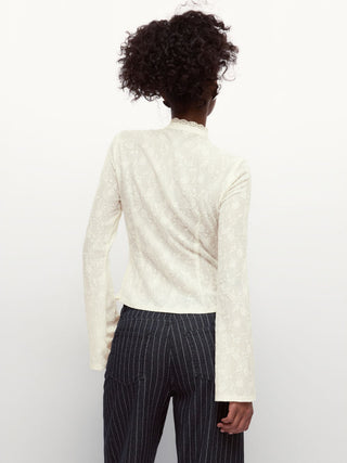 Of The Times Lace Ruffle Cutout Top