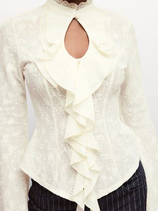 Of The Times Lace Ruffle Cutout Top