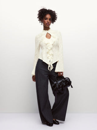 Of The Times Lace Ruffle Cutout Top