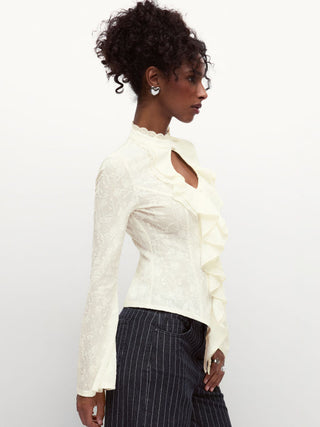 Of The Times Lace Ruffle Cutout Top