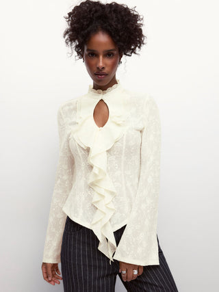 Of The Times Lace Ruffle Cutout Top