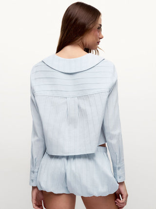 Cotton Long Sleeve Peter Pan Collar Top & Mid Rise Bubble Shorts Loungewear Set