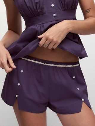 Cotton Color-block Square Neck Shirred Cami & Mid Rise Wide Leg Loungewear Set