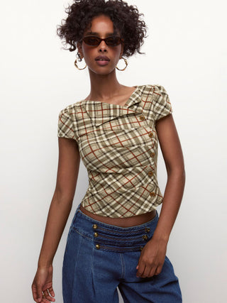 Good Handwriting Plaid Asymmetrical Top