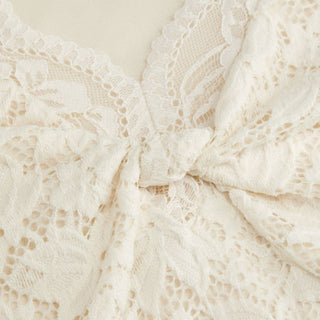 Lace Jacquard Sweetheart Neck Bell Sleeve Twist Knotted Bodysuit