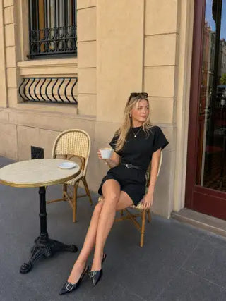 Stand Collar Romper With Belt