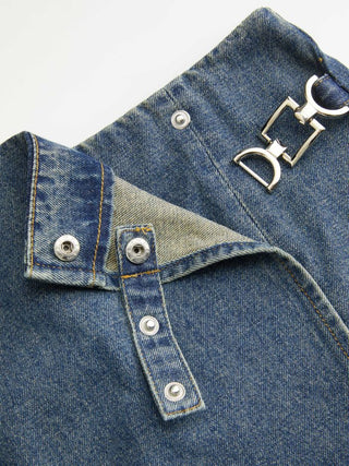 Denim Mid Waist Split Mini Skort