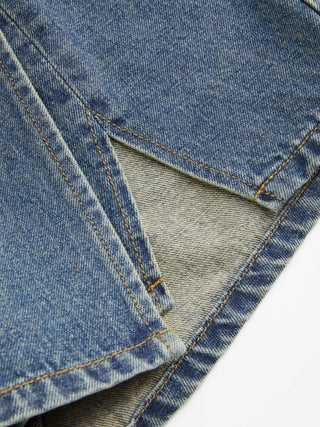 Denim Mid Waist Split Mini Skort