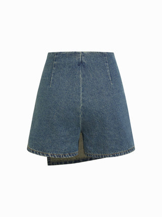 Denim Mid Waist Split Mini Skort