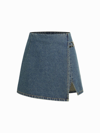 Denim Mid Waist Split Mini Skort