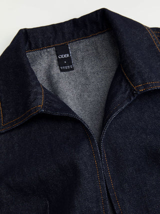 Denim Collar Solid Corset Zipper Jacket