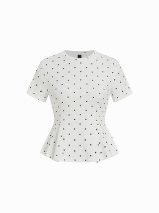 Cotton-blend Short Sleeve Ruffled Hem Tee