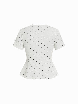 Cotton-blend Short Sleeve Ruffled Hem Tee