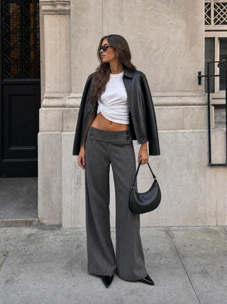 Low Rise Striped Wide Leg Trousers