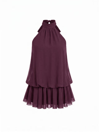 Chiffon Polka Dot Halter Neck Ruffle Bubble Mini Dress