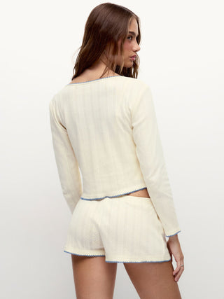 Cotton Jacquard U-neckline Scallop Top & Mid Rise Wide Leg Shorts Loungewear Set