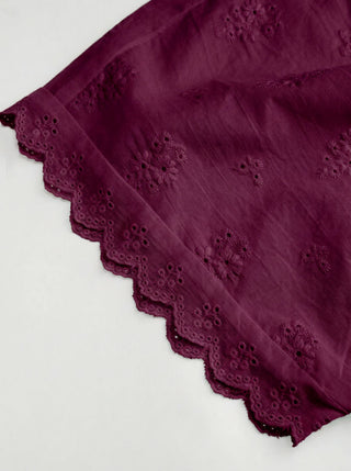 Cotton V-neck Broderie Anglaise Pleated Shirred Short Sleeve Blouse