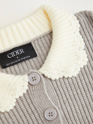 Knit Colorblock Peter Pan Collar Ruched Cardigan