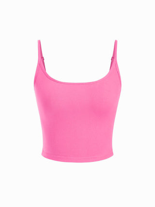 Cotton-blend Scoop Neckline Solid Adjustable Strap Cami Top