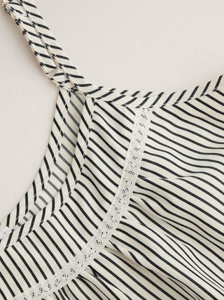 Cotton-blend U-neckline Stripe Lace Trim Cami Top & Mid Rise Elastic Waist Shorts Loungewear Set