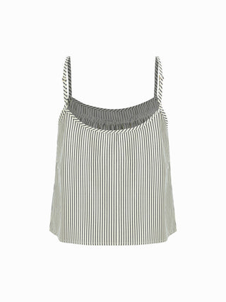 Cotton-blend U-neckline Stripe Lace Trim Cami Top & Mid Rise Elastic Waist Shorts Loungewear Set