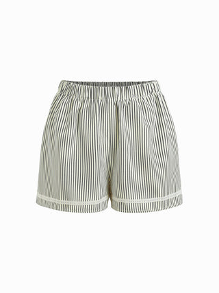 Cotton-blend U-neckline Stripe Lace Trim Cami Top & Mid Rise Elastic Waist Shorts Loungewear Set