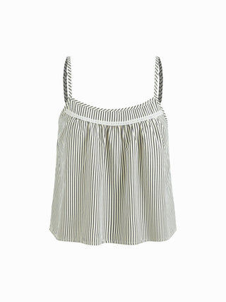 Cotton-blend U-neckline Stripe Lace Trim Cami Top & Mid Rise Elastic Waist Shorts Loungewear Set