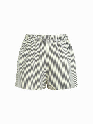Cotton-blend U-neckline Stripe Lace Trim Cami Top & Mid Rise Elastic Waist Shorts Loungewear Set