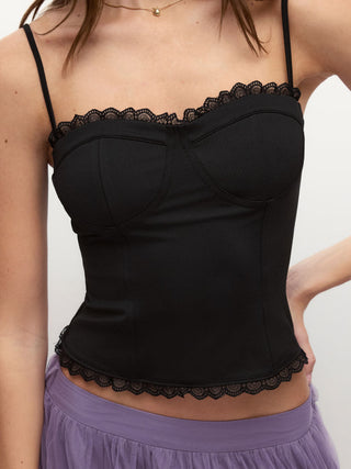 Sweetheart Neck Lace Trim Slim Corset Cami Top