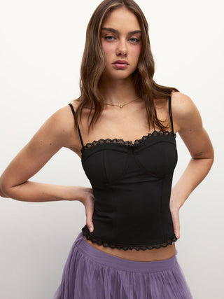 Sweetheart Neck Lace Trim Slim Corset Cami Top