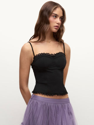 Sweetheart Neck Lace Trim Slim Corset Cami Top