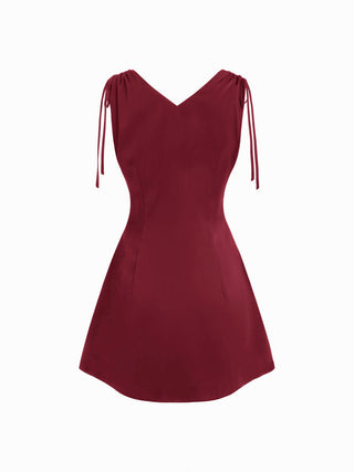 Satin V-neck Drawstring A-line Mini Dress