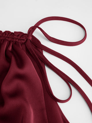 Satin V-neck Drawstring A-line Mini Dress