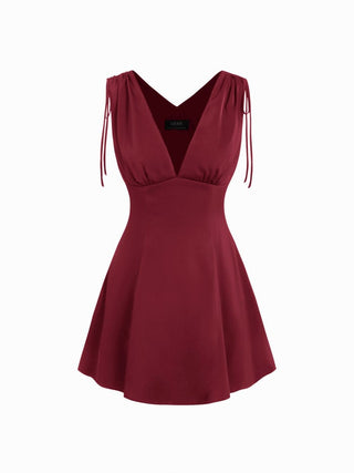 Satin V-neck Drawstring A-line Mini Dress