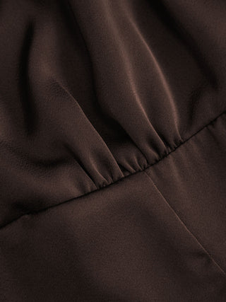 Satin V-neck Drawstring A-line Mini Dress