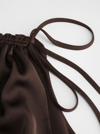 Satin V-neck Drawstring A-line Mini Dress