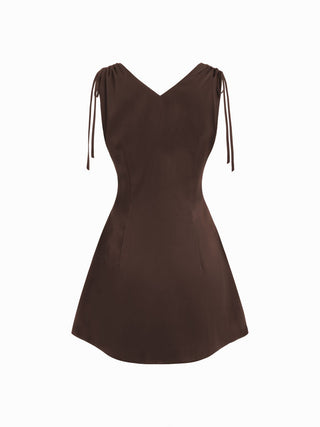 Satin V-neck Drawstring A-line Mini Dress
