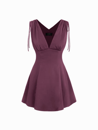 Satin V-neck Drawstring A-line Mini Dress