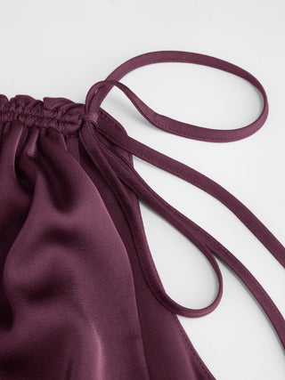 Satin V-neck Drawstring A-line Mini Dress