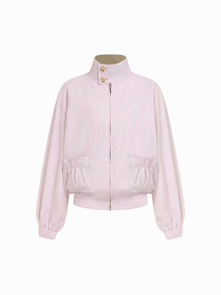 Cotton-blend Turtleneck Lantern Sleeve Bowknot Two Way Oversized Jacket