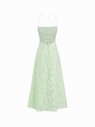 Textured Floral Backless A-Line Maxi Dress