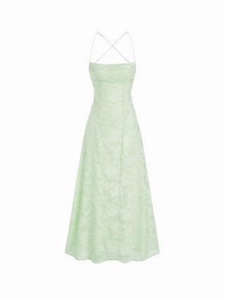 Textured Floral Backless A-Line Maxi Dress